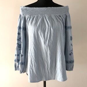 Women’s L Love Blue 3/4 Sleeve Off Shoulders Blouse size L